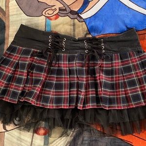 Royal Bones plaid pleated mini skirt